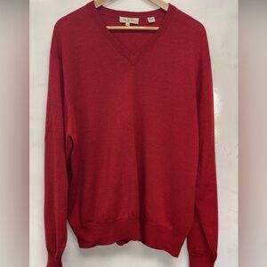 Peter Millar Men’s XL 100% Extra Fine Italian Merino Wool Red V-Neck Sweater